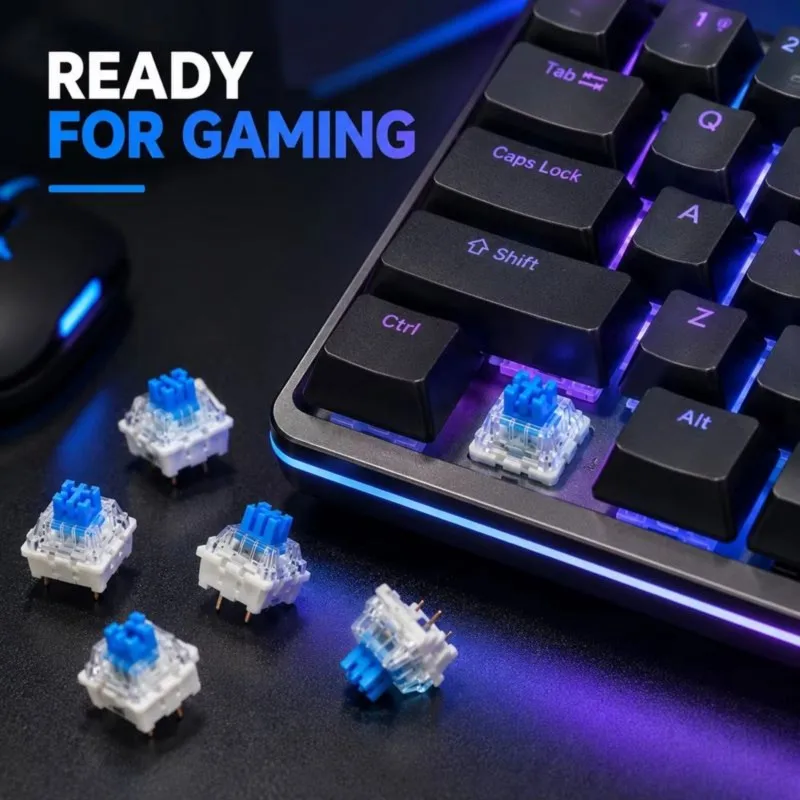 DT21 100Pcs DIY Mechanical Keyboard Switches, Blue Tactile Clicker 3 Pin Dustproof for Gaming Keyboard Accessories
