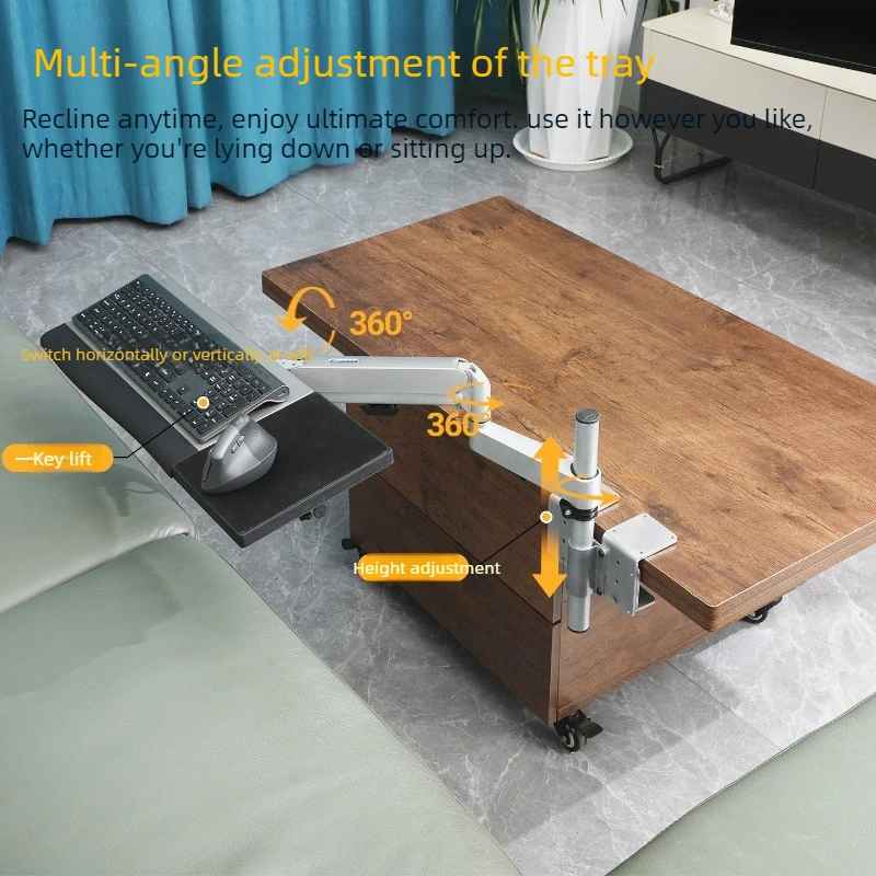 Rotatable Telescopic Mechanical Arm Adjustable Keyboard Tray Sofa Side Desktop Mount Holder Ergonomic Lift Bracket for Office