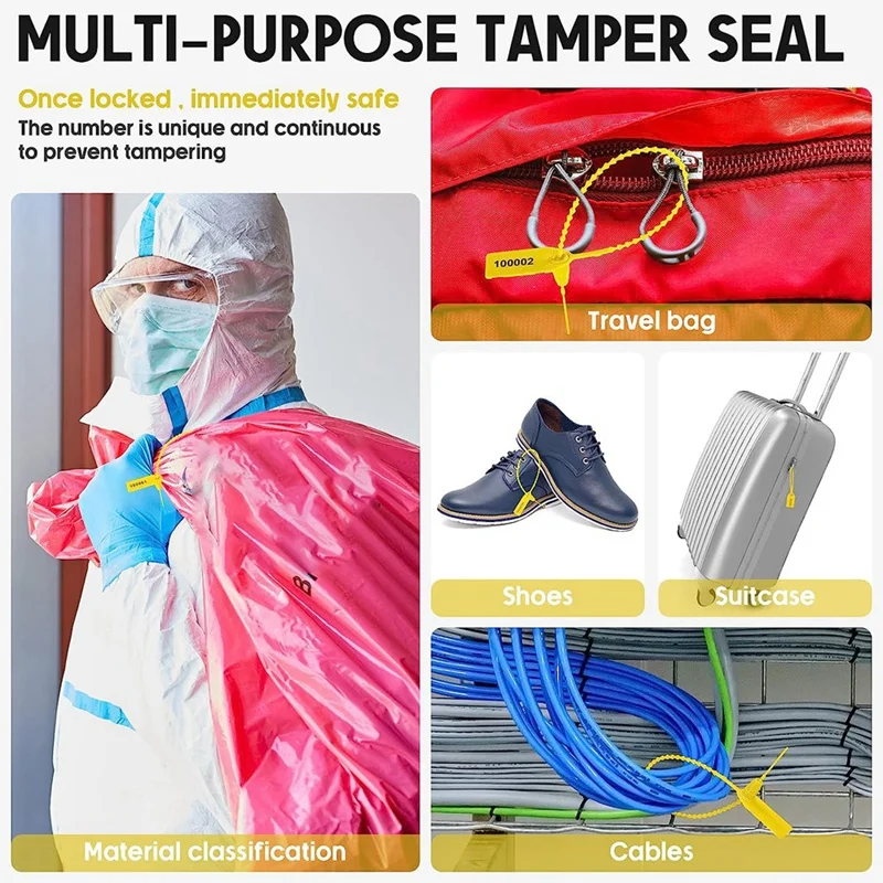 1000Piece Plastic Tamper Seals Fire Extinguisher Tags Security Tags Seals Safety Numbered Zip Ties Labels (Yellow)