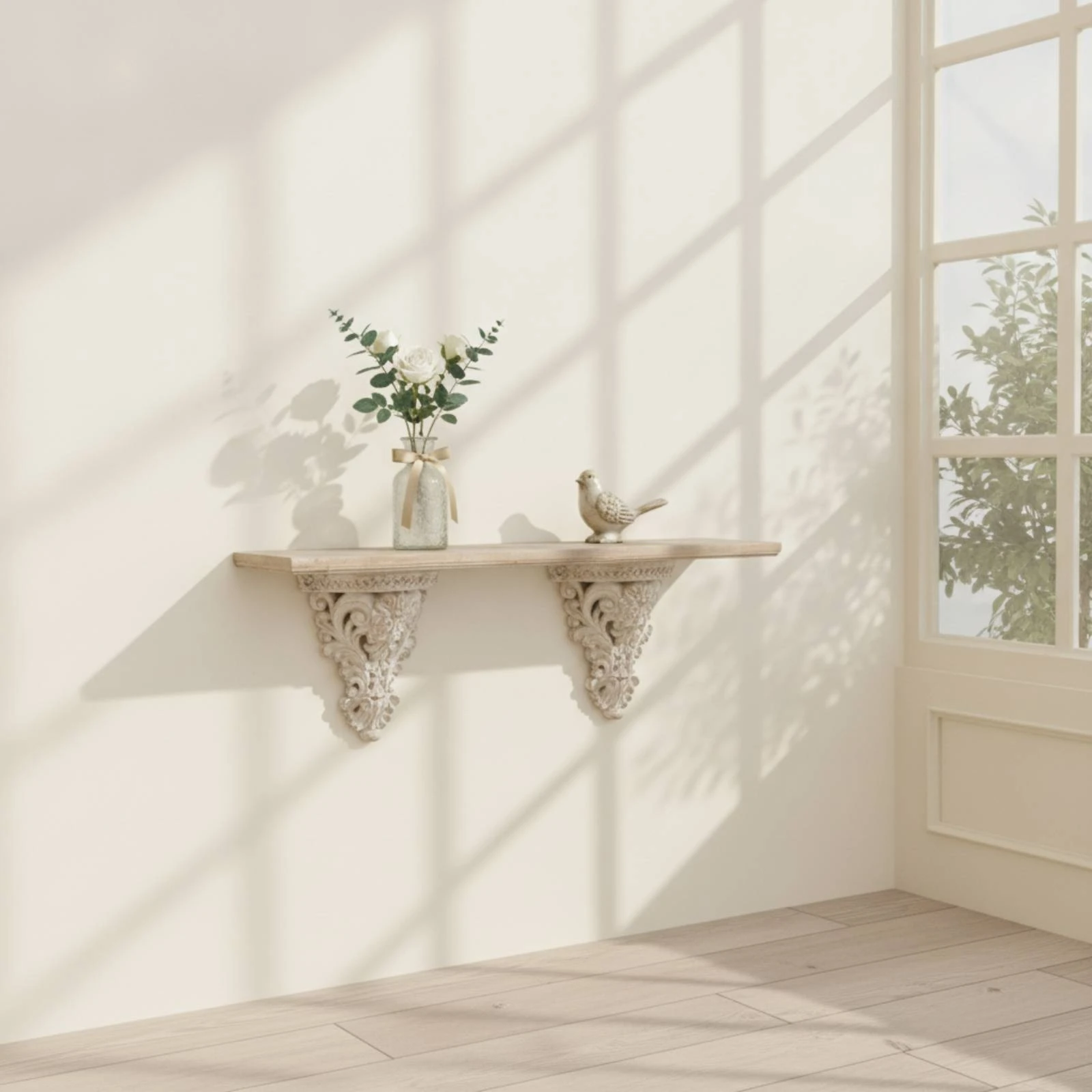 Corbel Shelf Vintage Wall Console Table Shelf with Corbels Distressed Corbel Carved for Entryway, Hallway