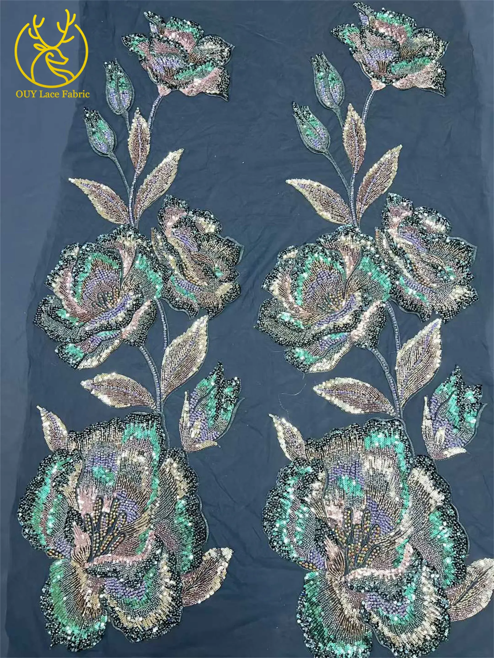 Nigeria Große Blumen Perlen-Spitzenstoff 2026 Luxuriöser Afrikanischer Spitzenstoff 5 Yards Französischer Pailletten-Spitzenstoff für Party- und Abendkleider – Detail 9