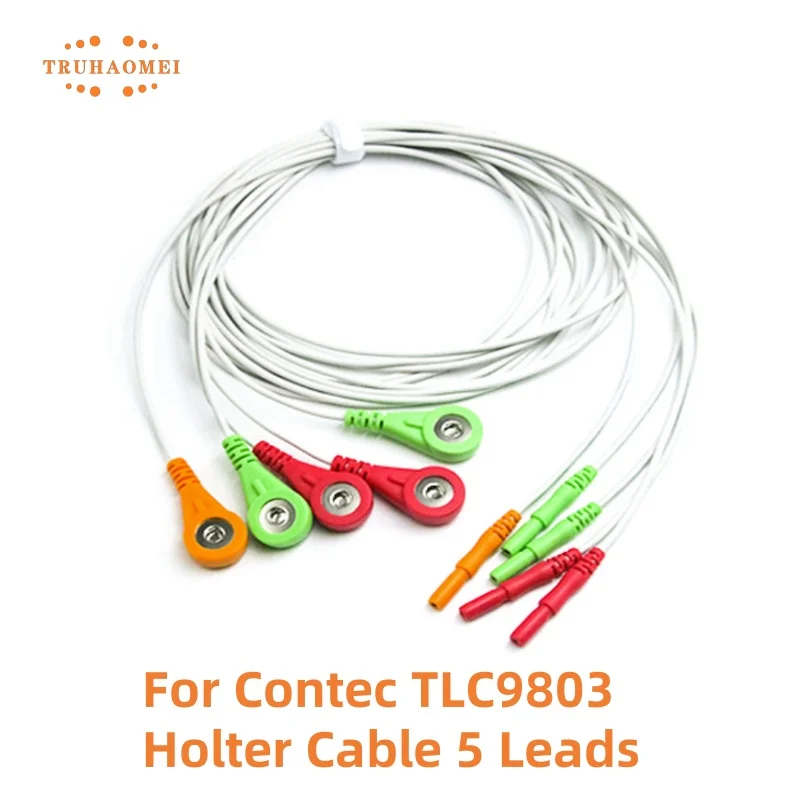 Für CONTEC TLC9803 Holter-Kabel, 5 Ableitungen, 24-Stunden-Dynamik-Holter-Recorder, 3 Kanäle, EKG-Monitor-Ableitungsdrähte