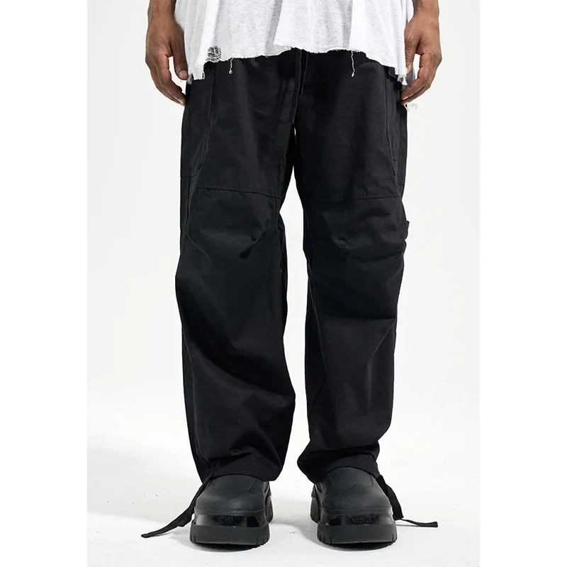 

High Street Avant-Garde three-dimensional Cut Baggy Pocket Cargo Drawstring Mop Paratrooper Pants Casual wide-leg Pants