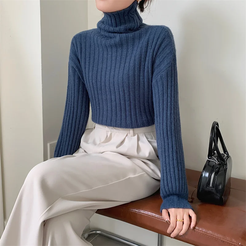 

2023 Autumn Winter Slim-fit Warm Women's Sweater Turtleneck Long-sleeved Pullover Fashion Vintage Basic Soft Sweaters