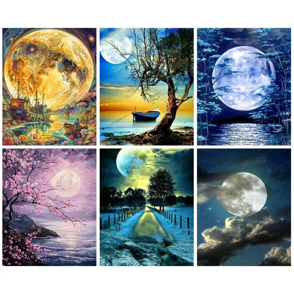 RUOPOTY Paint By Numbers Gift Color by Numbers Kit Moon Landscape Craft Supplies Living Room