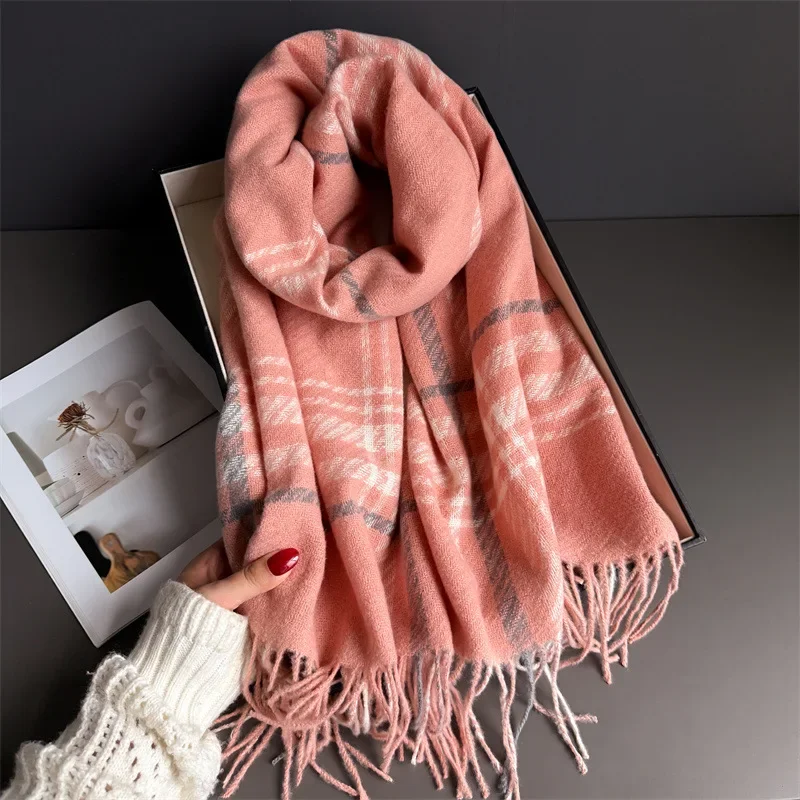 

Зимний теплый шарф для женщин и мужчин, утолщенная шаль из пашмины с кисточками на шее, искусственный кашемир, осеннее элегантное женское одеяло
