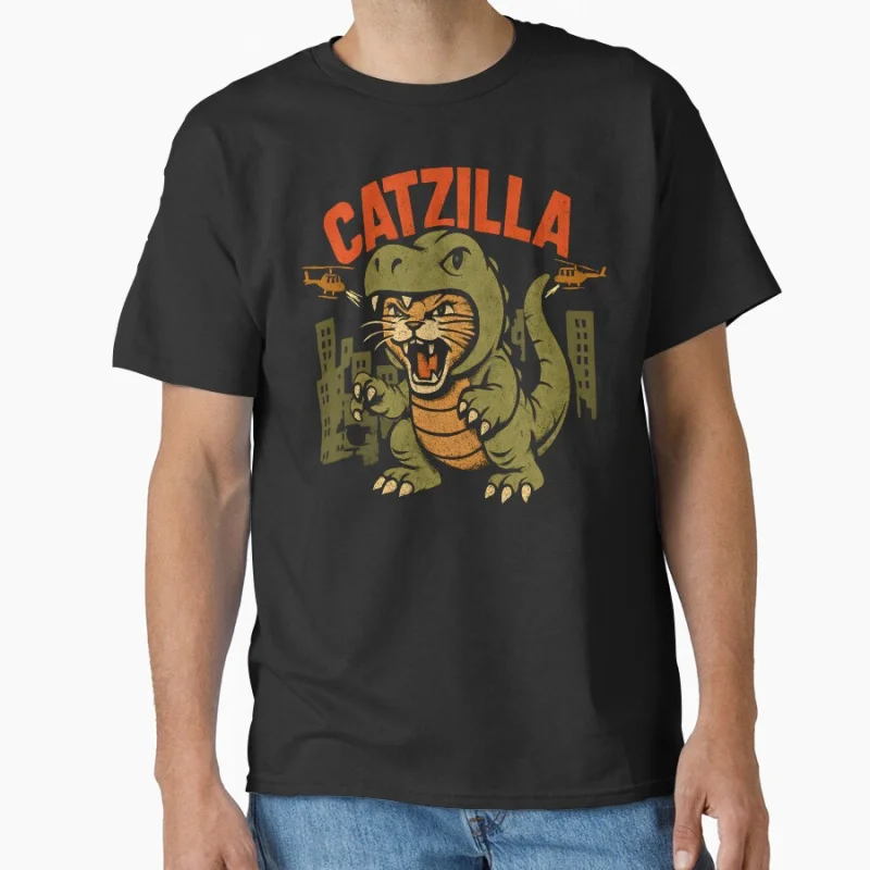

Catzilla Dks King of the meowsters Vintage Monster Anime movie cat lover gift T shirt 100% cotton Large size Tops S-6XL