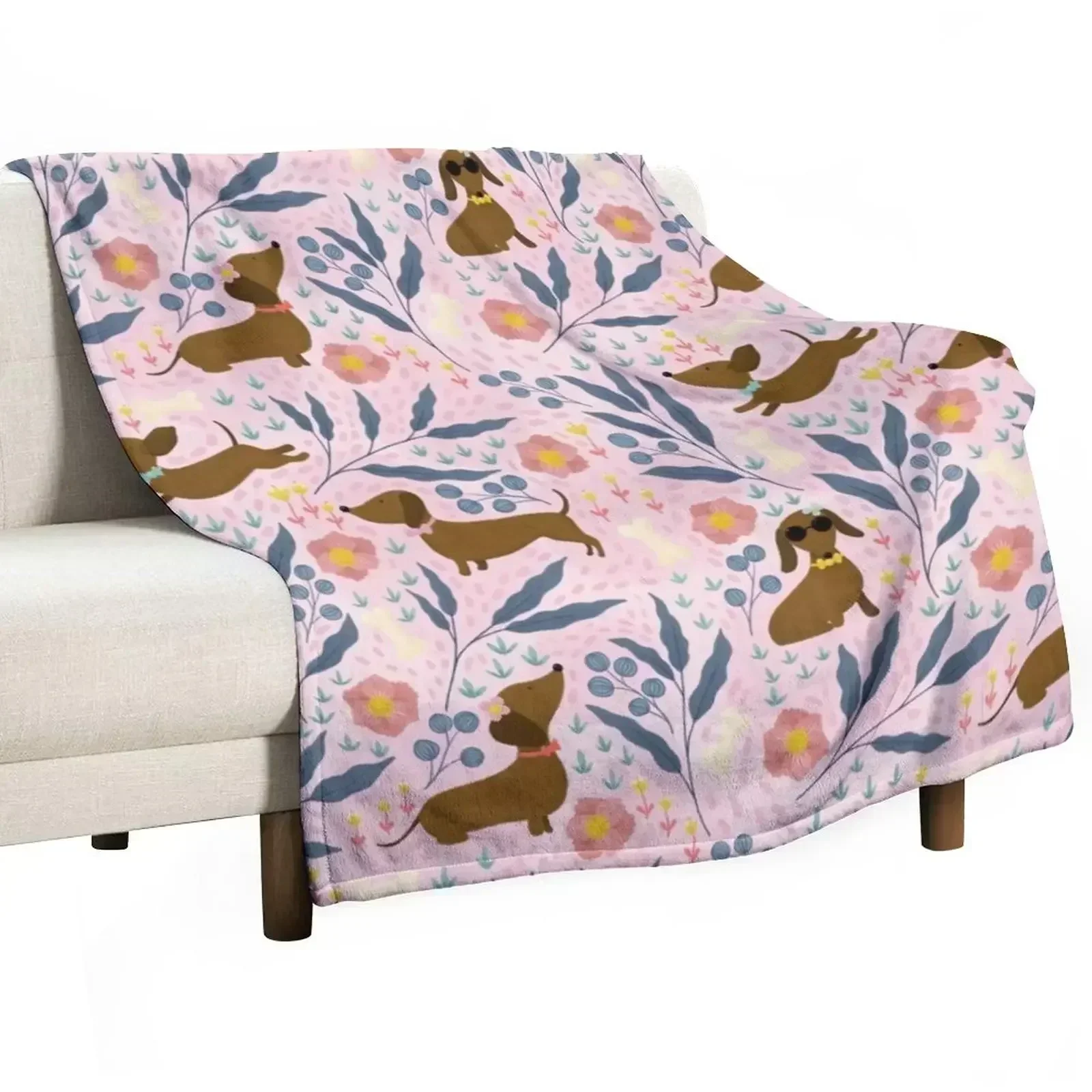 

Floral Sausage Dogs Throw Blanket anime for babies Flannels Blankets