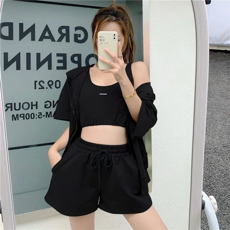 2024 Spring Autumn Women Clothes Sets Jackets+Camisole+Short Pants 3Pcs Clothing Suits Casual Sport Outfits Loose Tracksuit