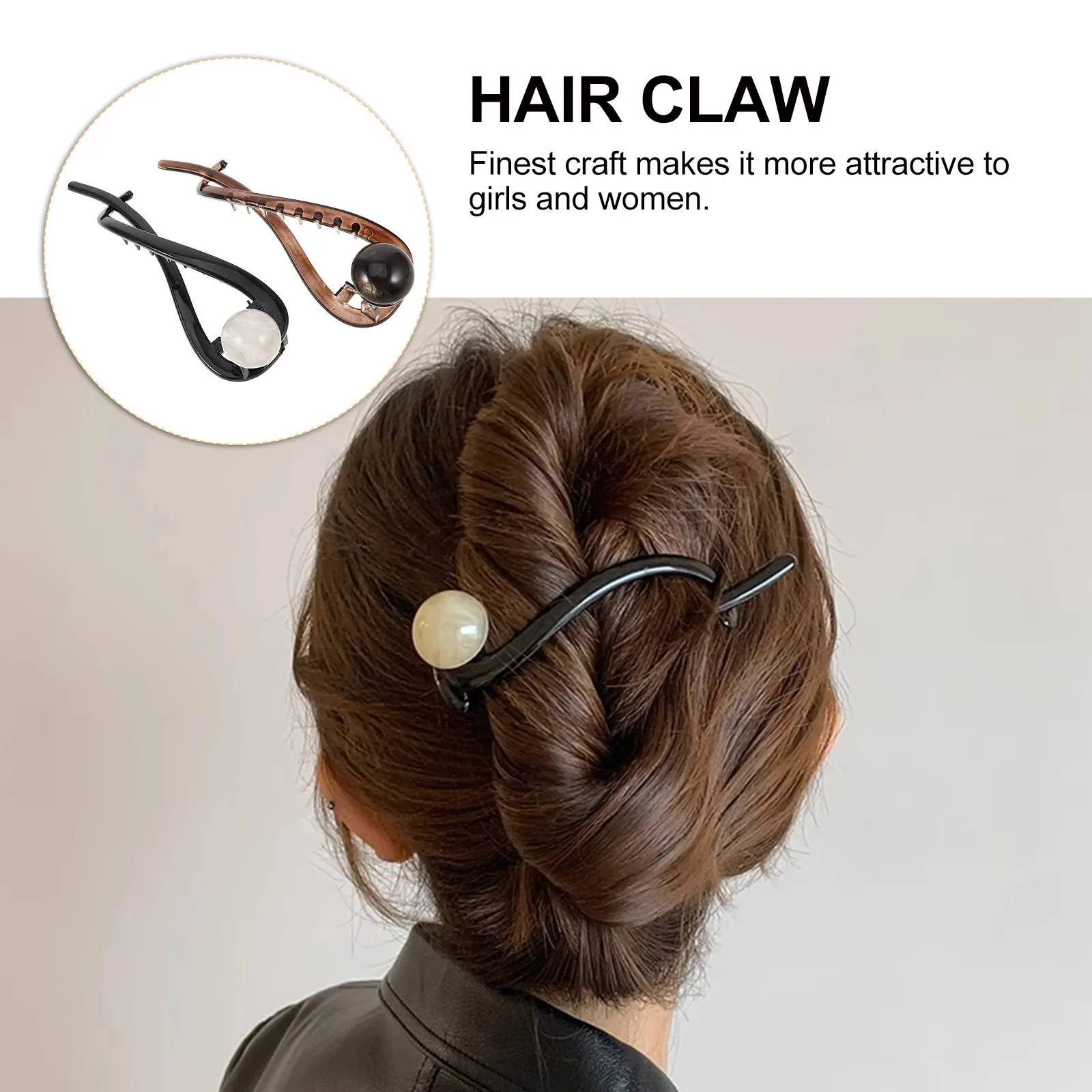 

2Pcs Plastic Banana Hair Clips Pearl Twist French Style Strong Hold Ponytail Maker Beauty Accessory for Women