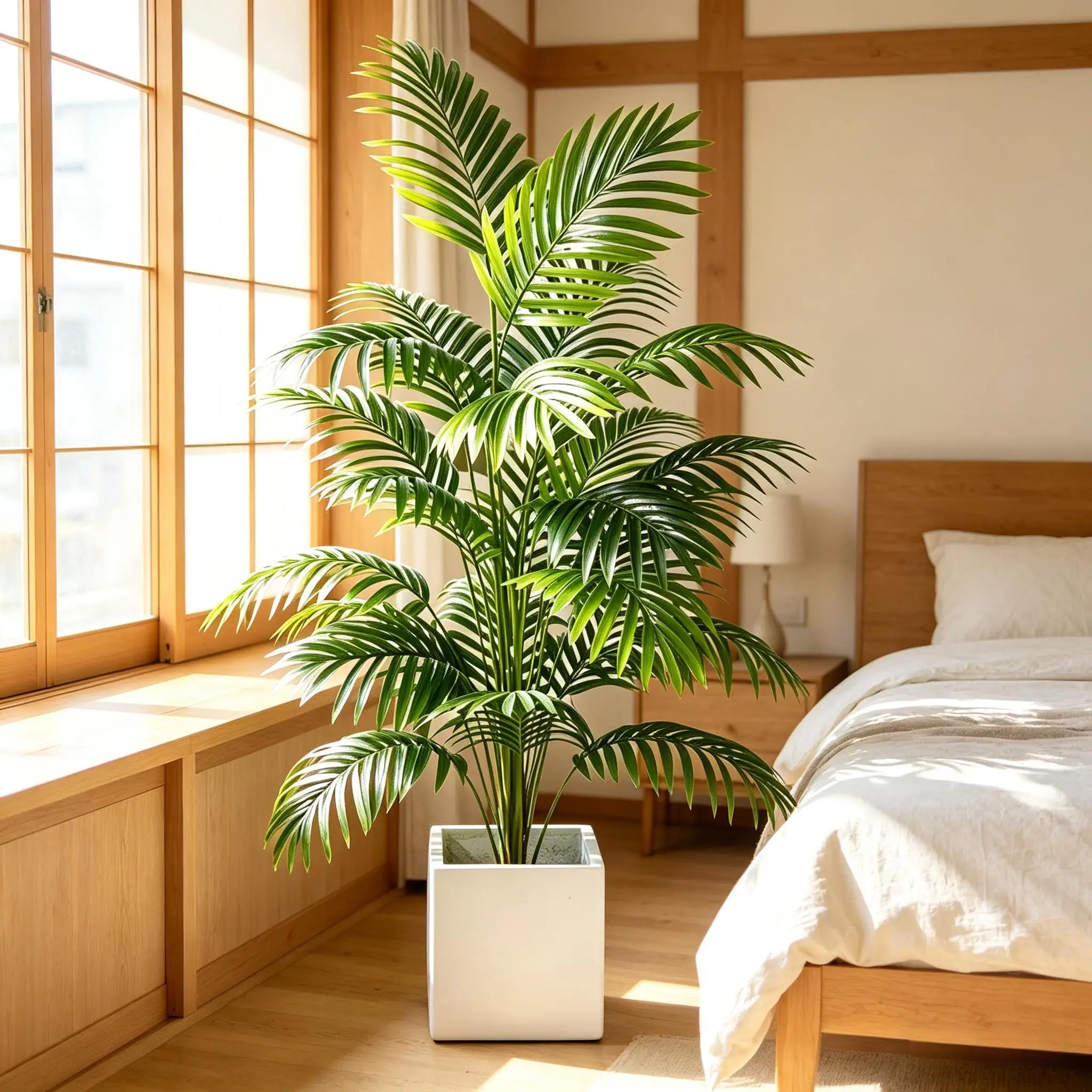 Palmera Areca Artificial Verde en Maceta, Planta Artificial de Plástico para Decoración de Interiores, Hogar, Jardín, Oficina, Fiestas