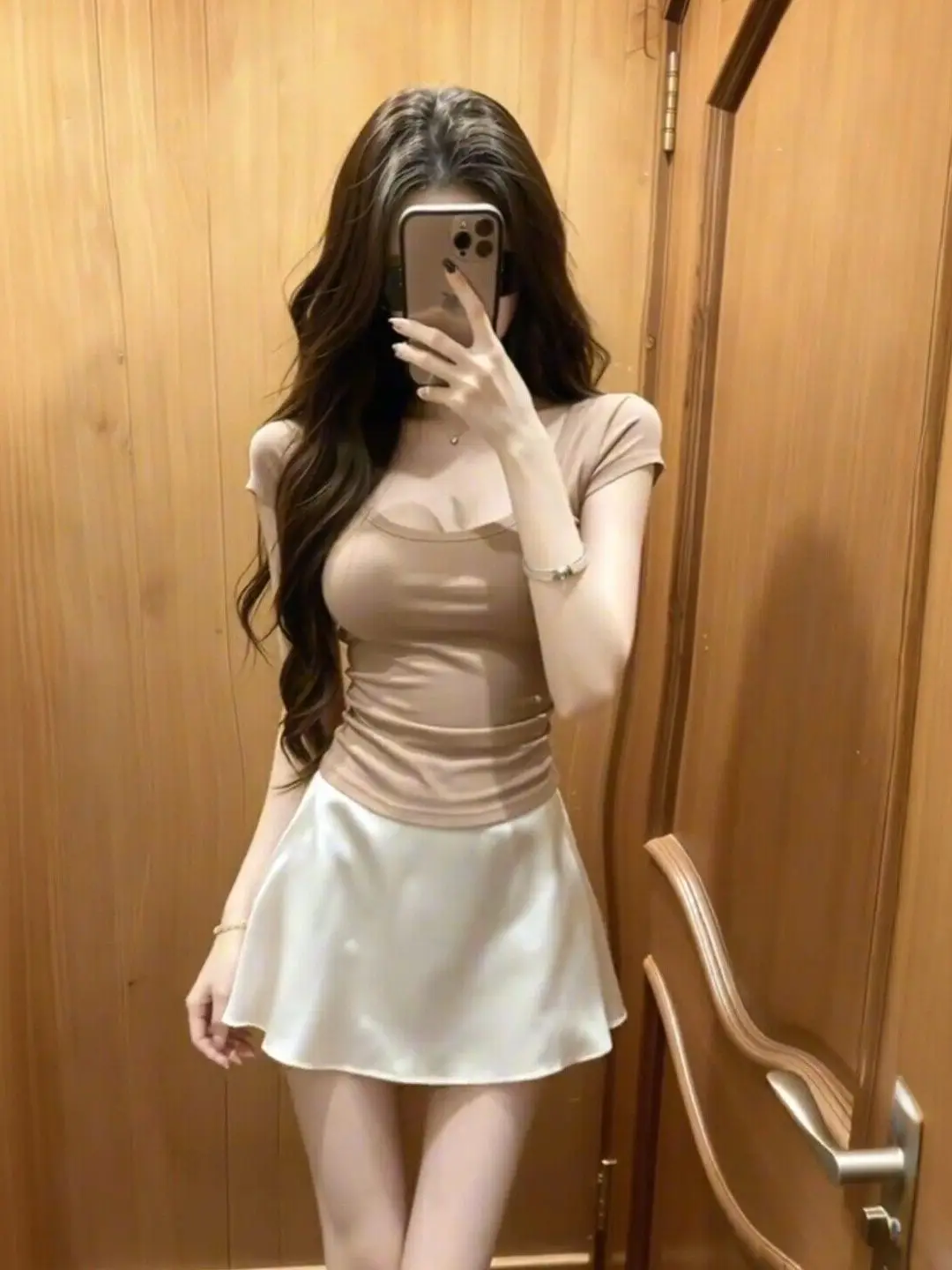 

Korean Style Short Sleeve T-Shirt Skirt Set Women's Slimming Fashionable Summer New Arrival U-Neck High Waist Casual Wear