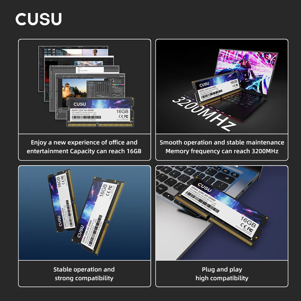 CUSU Memoria Ram DDR4 16gb 8gb 3200mhz 2666mhz SODIMM Ram Memory