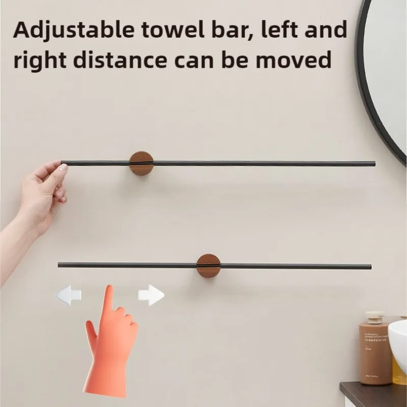 1pc Stylish Adjustable Towel Bar with Natural Wood Finish , Heavy Duty Wall Mount Bracket for Bathroom Decor, Towel Racks