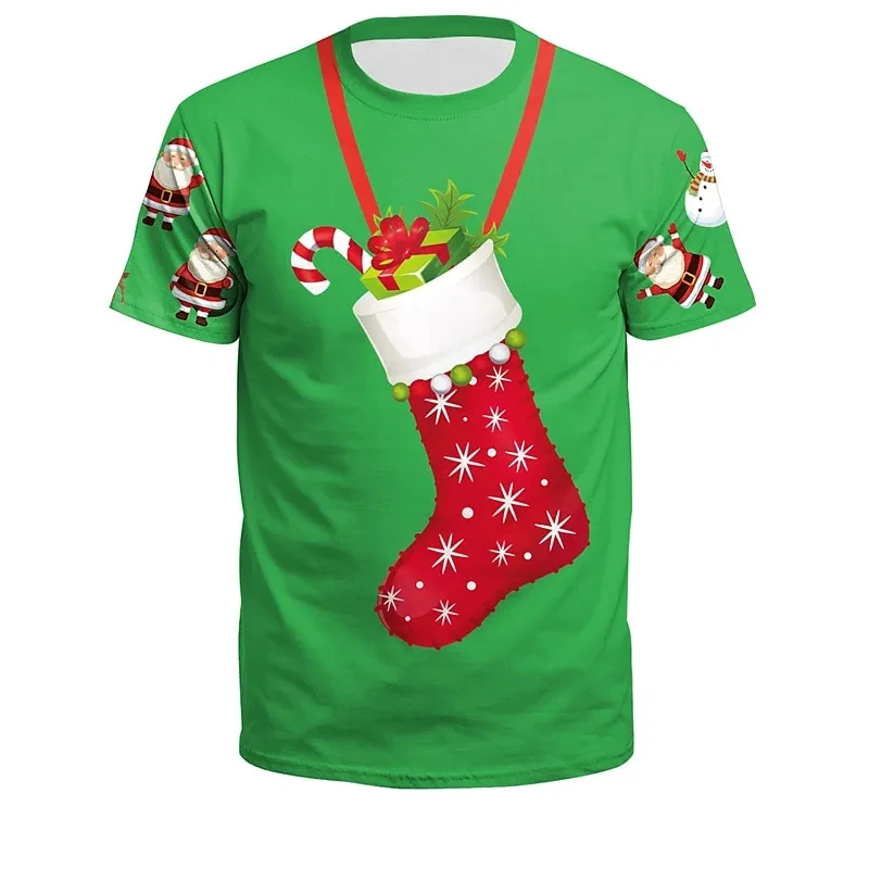 Christmas Tree Snowflake Fashion Casual tops Men's 3D Print T shirt Party Street Red Fake Suit Short Sleeve O-Neck Kid Tee Shirt