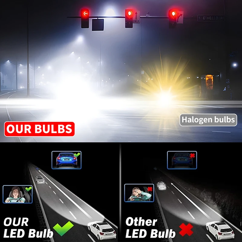 HLXG H7 H4 lampu LED, 12 buah 5570 CSP Chip 300W lampu depan LED otomatis H8 H9 H11 H1 9005 9006 HB3 HB4 4300K 6K 8K lampu kabut 12V