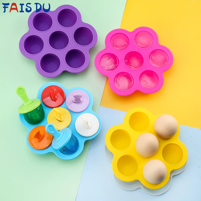 Healthy Silicone Ice Cream Molds 7-Holes Ice Cube Home DIY Tools Popsicle Maker Molds For Bakery Reusable Freezer Mousse Dessert