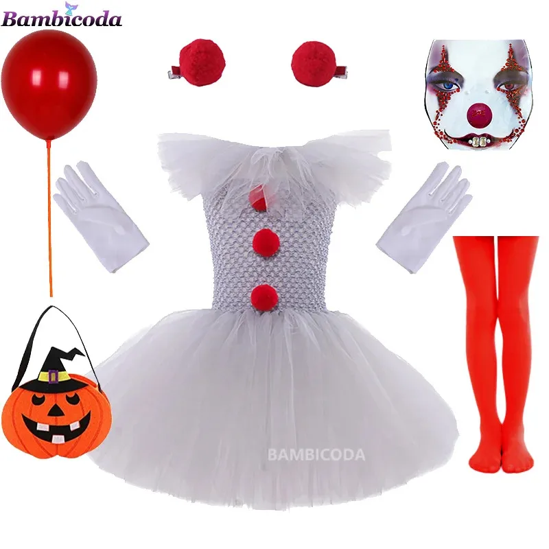

Gray Joker Girls Halloween Costume Tutu Dress Creepy Clown Kids Carnival Party Cosplay Clothing Children Tulle Fancy Dress 2-12Y