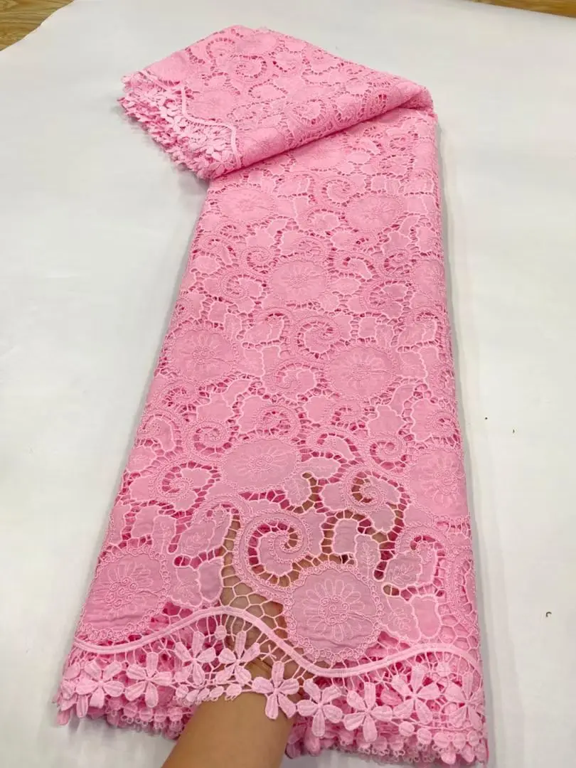 

5 Yards Nigerian Guipure Cord Lace Fabric 2026 High Quality 3D African Mesh Cotton Milk Silk Embroidery Lace Fabric Women Dress