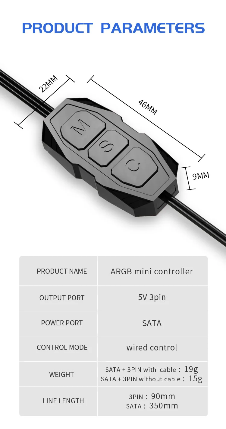 DC5V 12V 3PIN 4PIN Taśma świetlna LED Przycisk Wbudowany mini kontroler ręczny ARGB RGB SATA Port zasilania dla hosta komputera