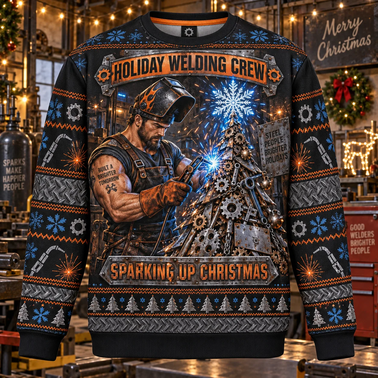 Ugly Christmas Sweater Welder Welding Crew Crewneck Sweatshirt Polyester 3D Print Holiday Pullover Gift Men