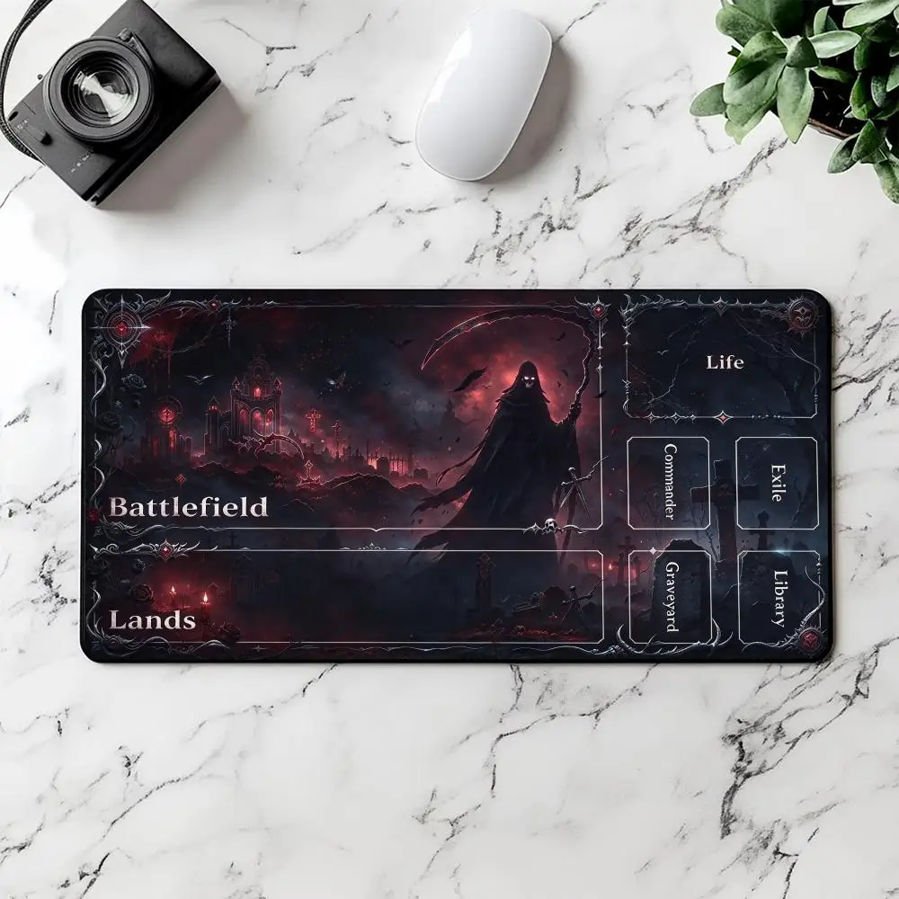 Blood Red Grim Reaper Gothic TCG Playmat, Zoned MTG Commander Trading Card Game Mat, Large Tabletop Card Game Playmat
