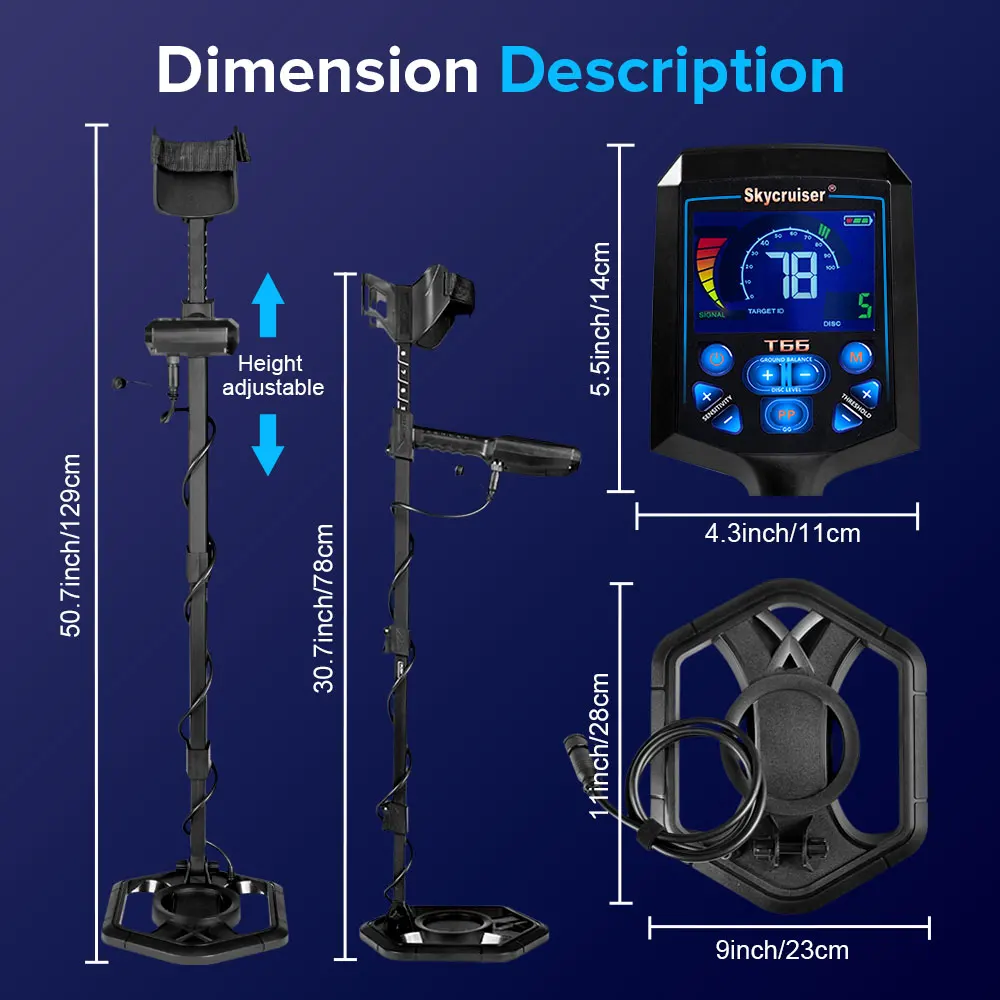 Professional Underground Metal Detector with LCD Display, Outdoor Hand-held Gold Detector, Treasure Seeker, High Accuracy, T66