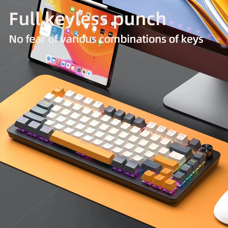 K82 Gaming Mechanical Keyboard with Media Knob APAYADO Hot Swap Wired Keyboard Transparent Character Backlighting ABS Keycaps