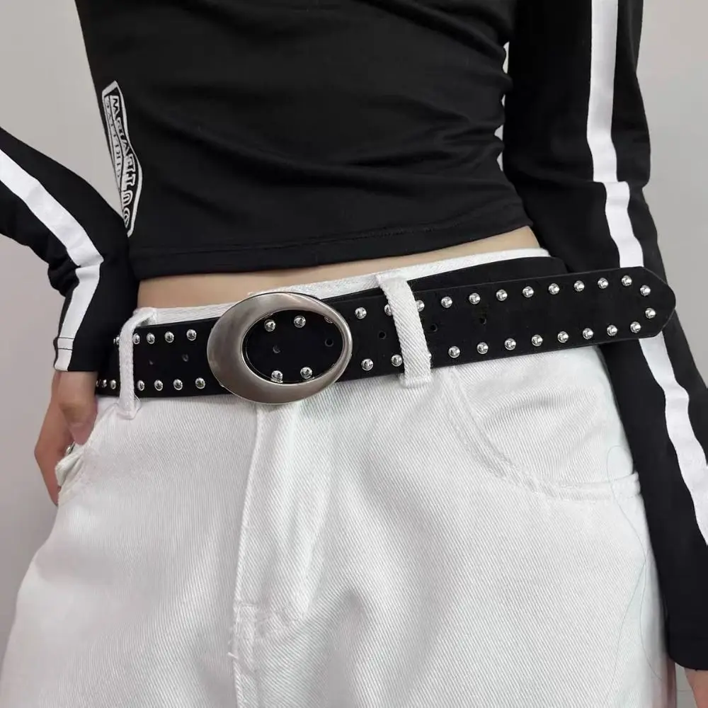 Trendy Wide Version American Retro Belt PU Leather Rivets Women Niche Belts Versatile Y2K Waist Belt For Jeans,Skirt