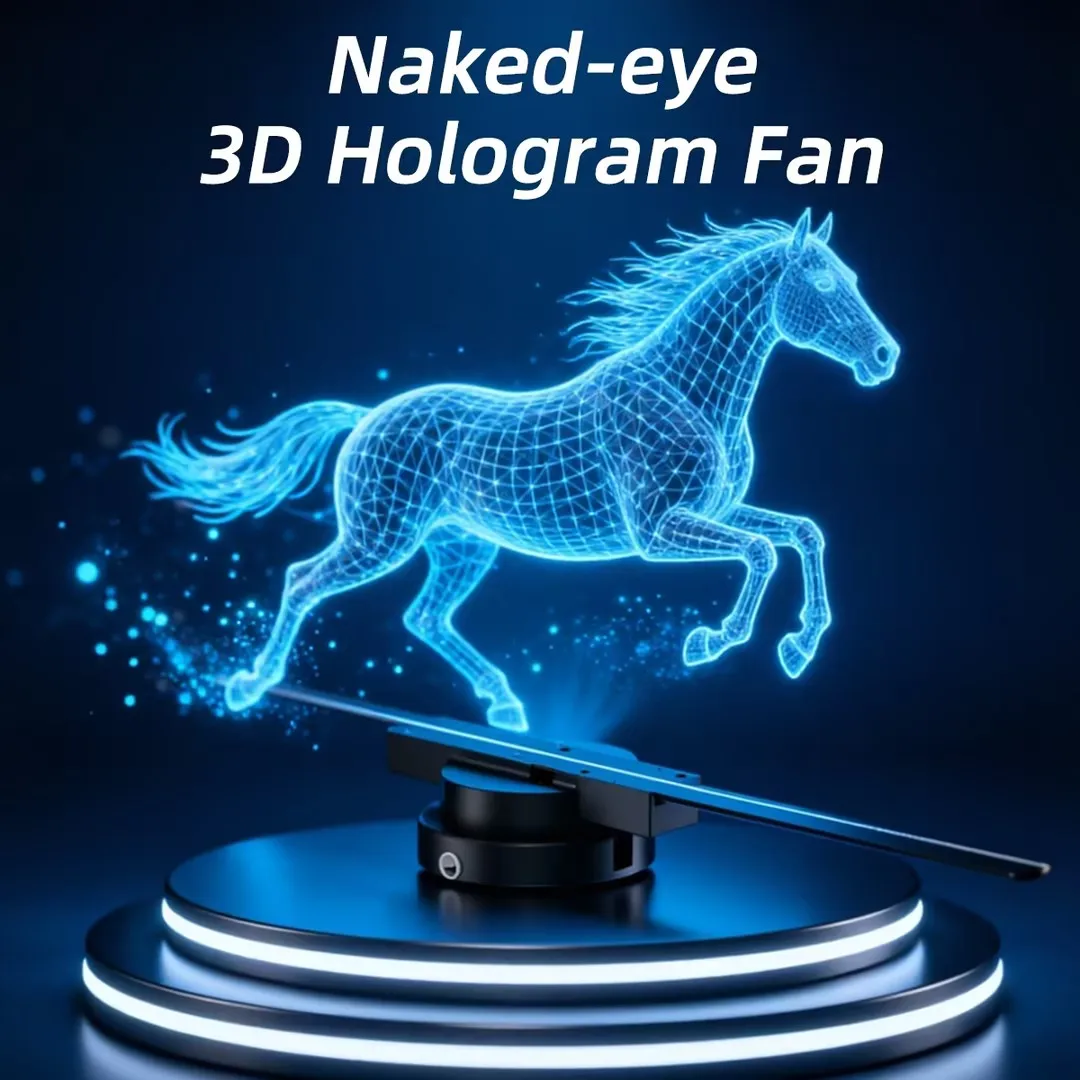 3D Fan Advertising Machine Custom Upload Video Holographic Projector Fan LED Neon Sign for Bar Shop Support APP WIFI Connection