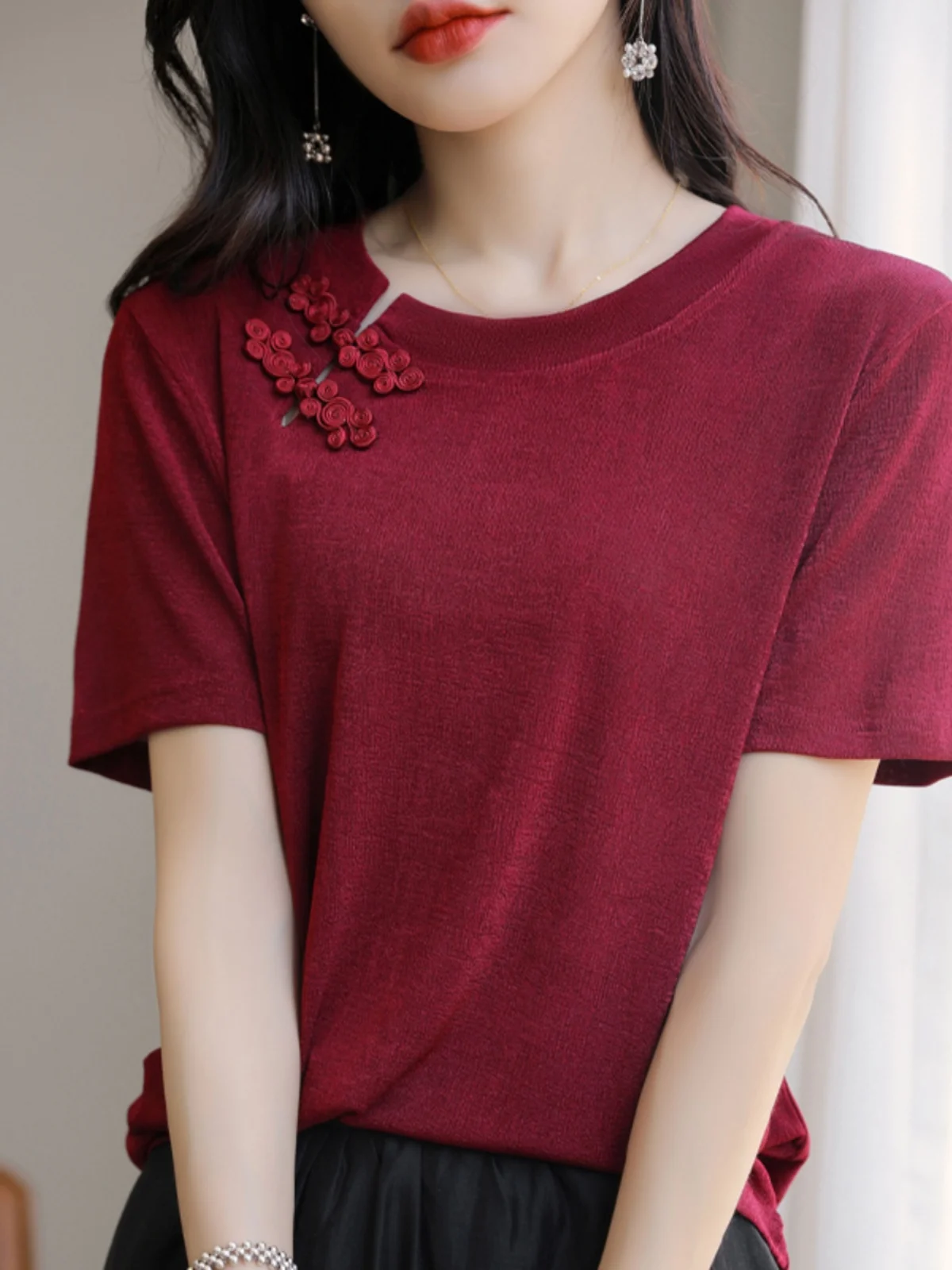 

Китайская футболка Sle ort Sve, женская модная универсальная футболка с базовым слоем, круглый топ Ne с классическим узором, летняя одежда для поездок на работу