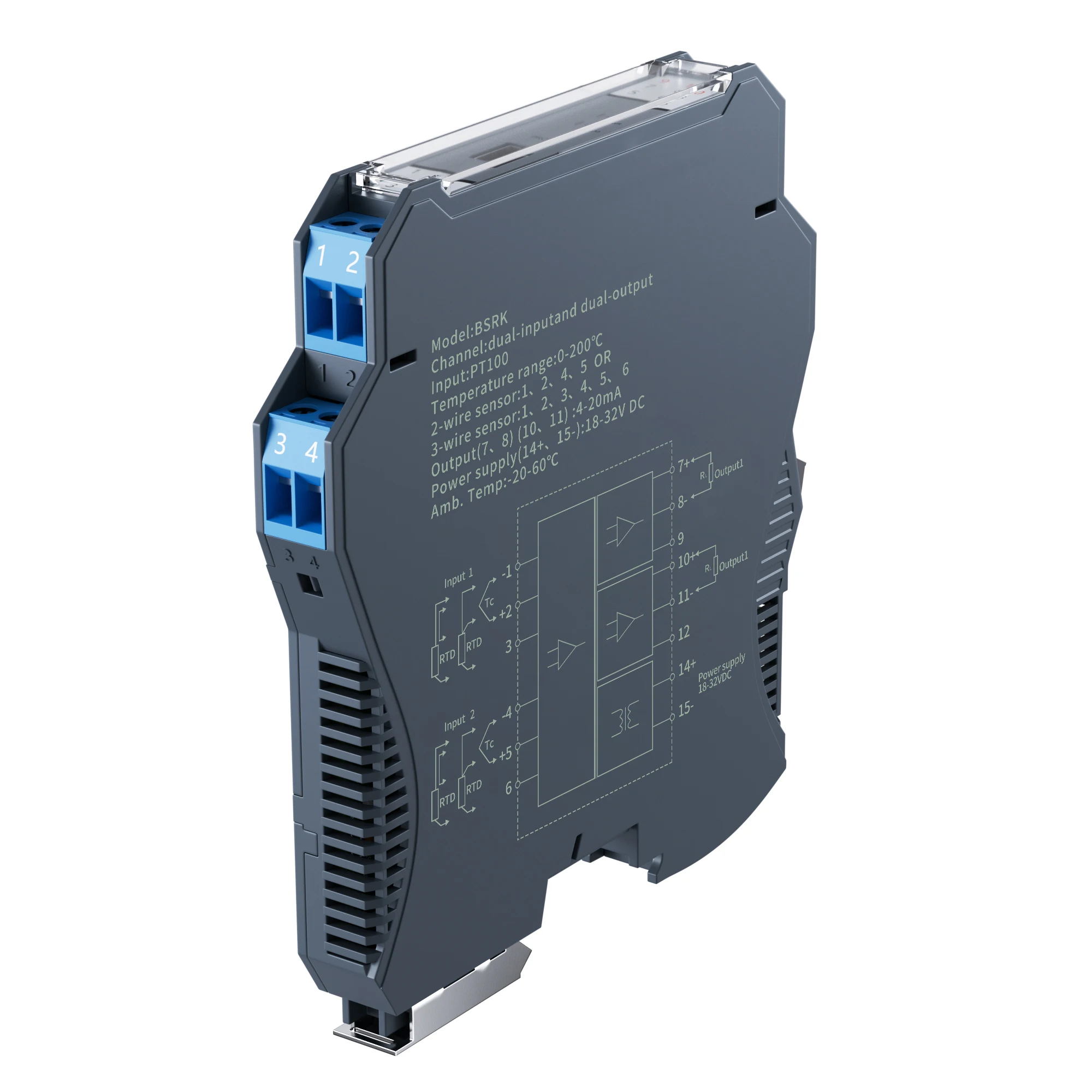 PT100 Temperature Transmitter 4-20mA 0-10V  0-5V RS485 PT100 Signal Converter 0-100℃ 0-200℃ K type Temperature Transmitter