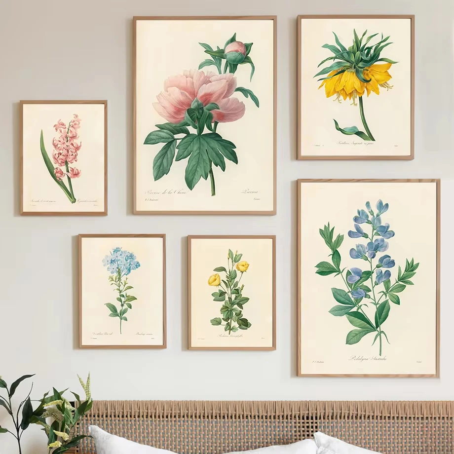 Garden Peony Rose Lily Retro Wildflower Wall Art Canvas Painting Nordic Posters and Prints Living Room Decoration Pictures