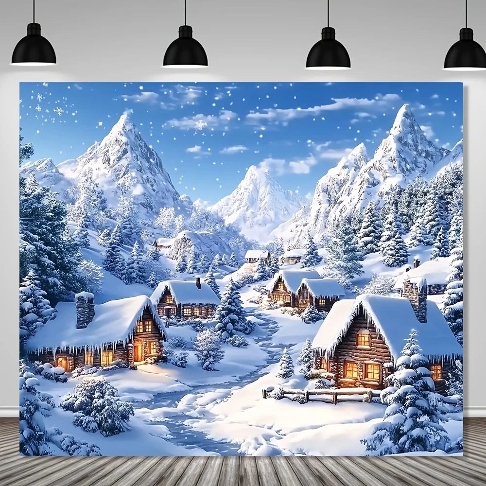 Stunning Snowy Mountain Village Landscape Wall Hanging Tapestry for Cozy Winter Decor