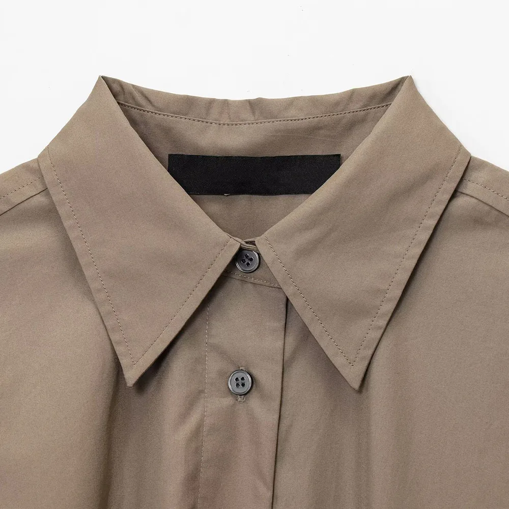 クロスボーダーライトマチュアラペルシングルブレストストラップシャツスタイルアシンメトリースカートドレス