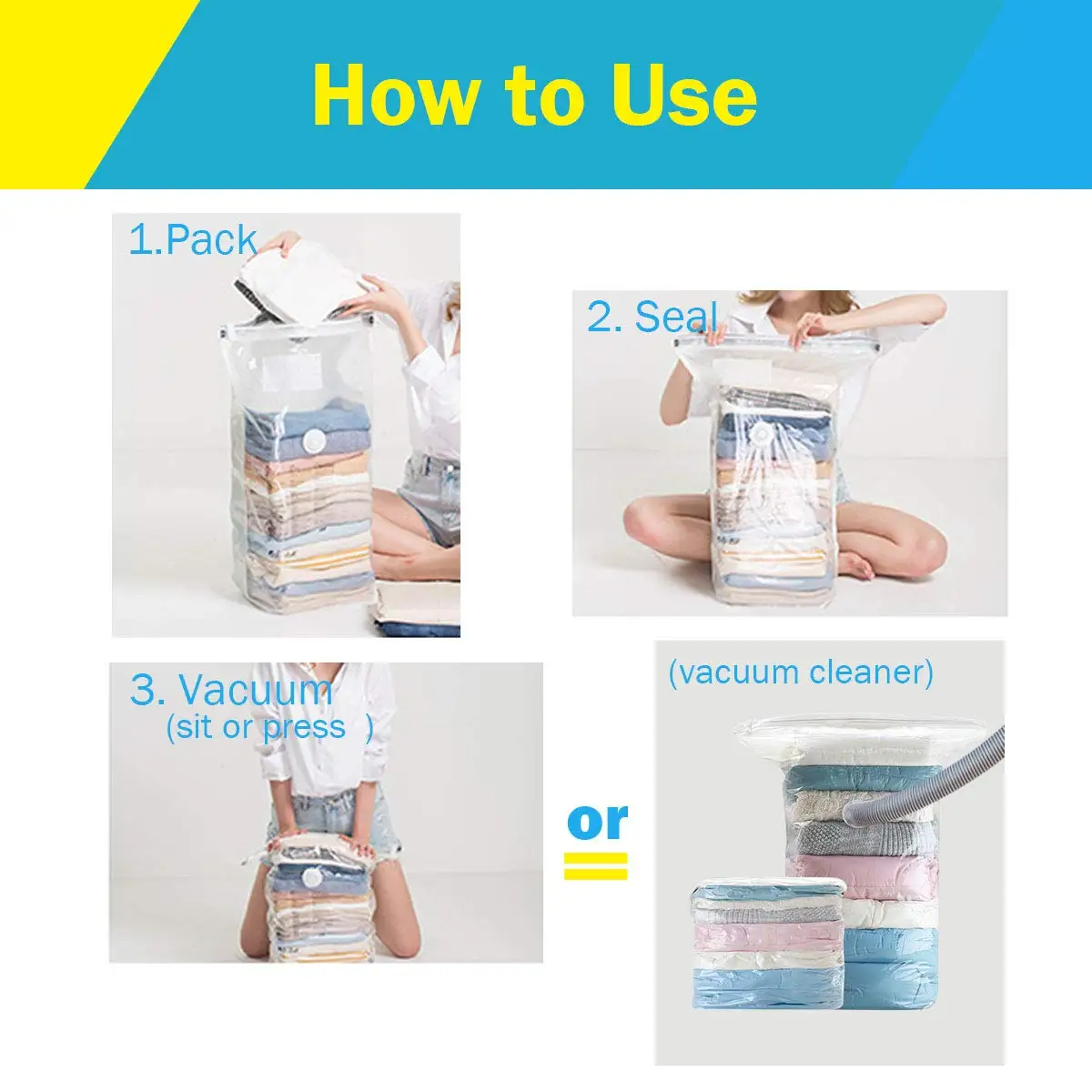 Cube Vacuum Storage Bags umbo Vacuum Seal Bags for Clothes, Bedding, Blanket, Comforter, Duvet, Pillow, Idea for Travel & Closet