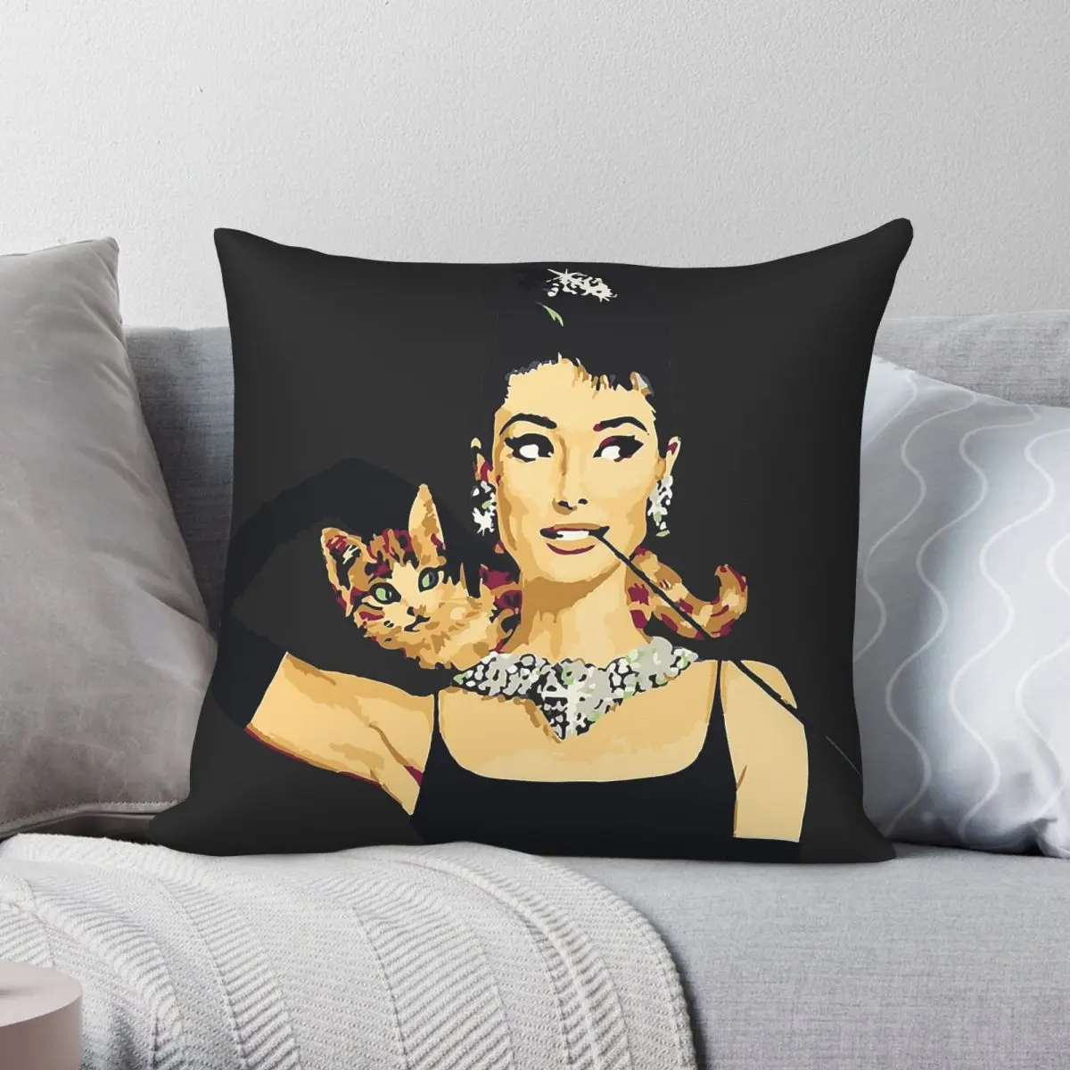 Breakfast At Tiffanys Hepburn Square Pillowcase Polyester Linen Velvet Creative Decor Throw Pillow Case Home Cushion Cover 18