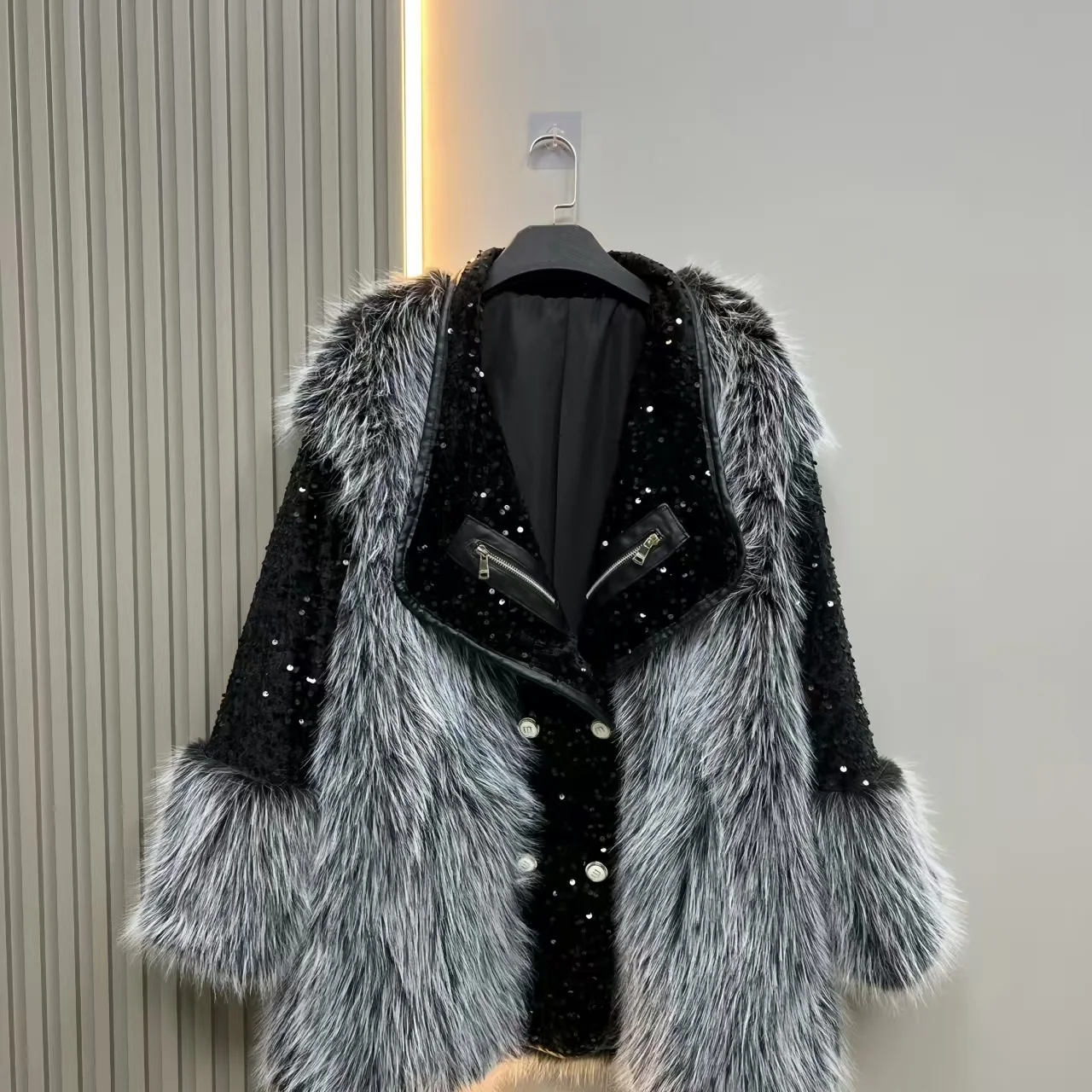 Cappotti in pelliccia sintetica da donna, giacca doppiopetto, abiti femminili caldi e addensati, lusso, colletto rovesciato, impiombati, paillettes, nuovo, inverno