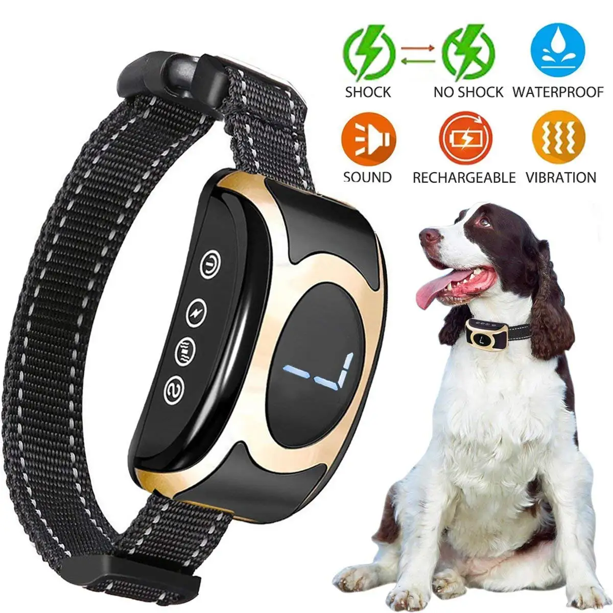 Pet Dog Anti Bark Collar Rechargeable Waterproof No Bark Training Collar Beep Vibration Shock Anti Barking Collar Stop Pet