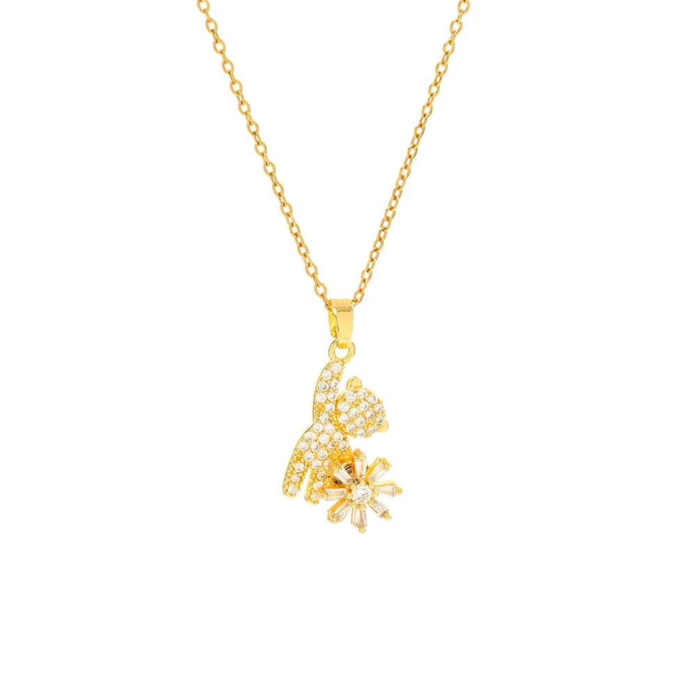 

The latest unique and fashionable 2025 lucky inlay light luxury style rotating bear drop collarbone chain
