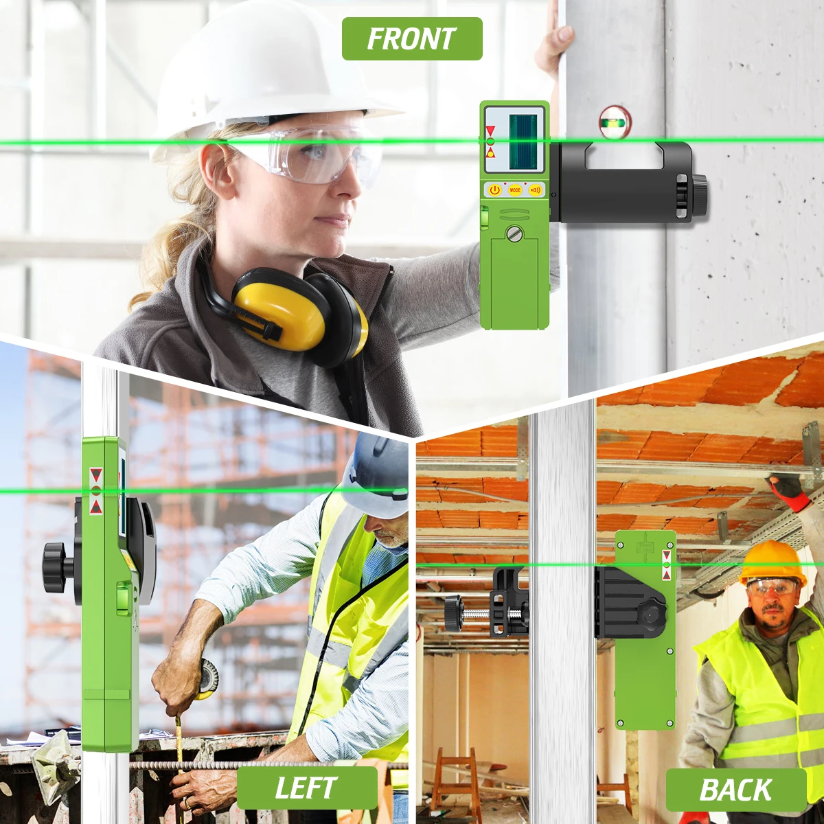 Laser Detector for Green Beam Laser Level, Digital Laser Receiver Used with Pulsing Line Lasers Up to 200ft