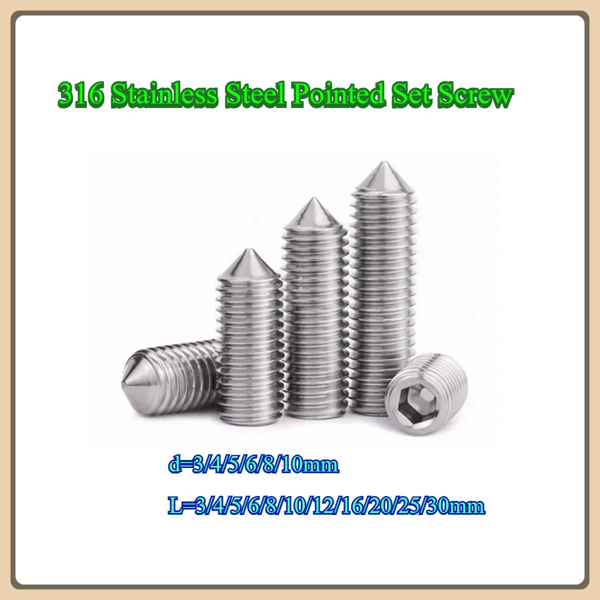 

316 Stainless Steel Pointed Set Screw / Pointed Hex Bolt M3M4M5M6M8M10