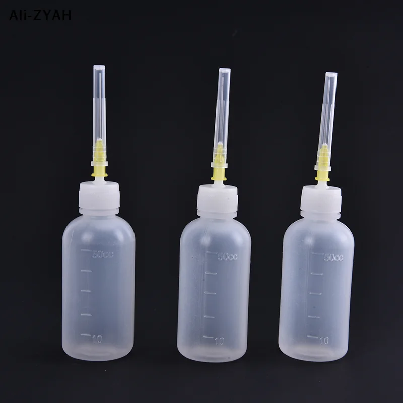 【Z】3Pcs 50cc Transparent Dispenser Bottles with Needle Dispensing Rosin Solder Flux Paste 50ml Polyethylene Bottle Hand Tools