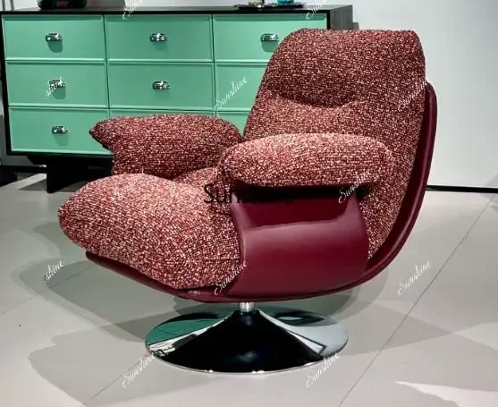 Italian modern simple leisure chair retro single lazy rotating cashew nut color detachable washable fabric home furnitureTJ