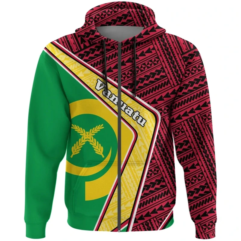 Vanuatu Flag Map Graphic Sweatshirts VU National Emblem Zip Up Hoodie For Men Clothing Casual Male Hoody Sportwear Boy Pullovers