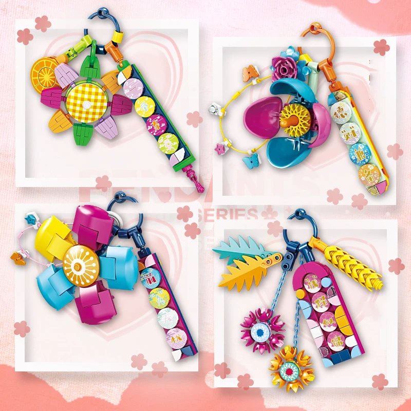 

8pcs/set DIY Hanging Pendants MOC Building Blocks Assembled Strap Keychain Girls Accessories Decoration Toys Bricks Friend Gifts