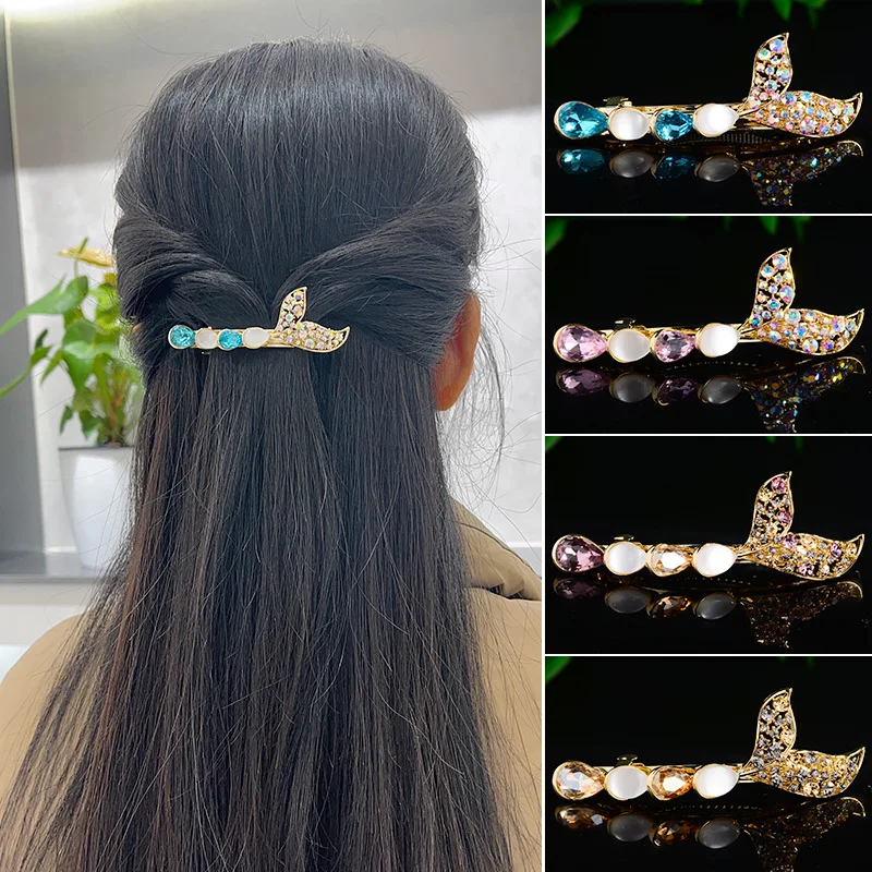 

Japan and South Korea Fashion Imitation Crystal HairpinEverything Fishtail Spring Clip Hairpin Cross Clip Ponytail Clip Headwear