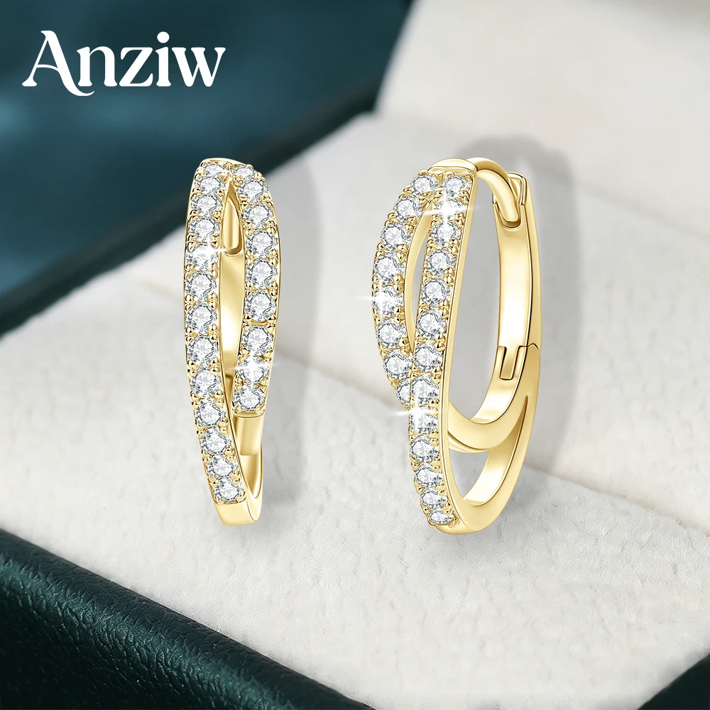 

Anziw 14K Gold Filled Versatile Moissanite Hoop Earrings D Color Double Row Split Shank Hoop Earrings Women Jewelry Fine Gift