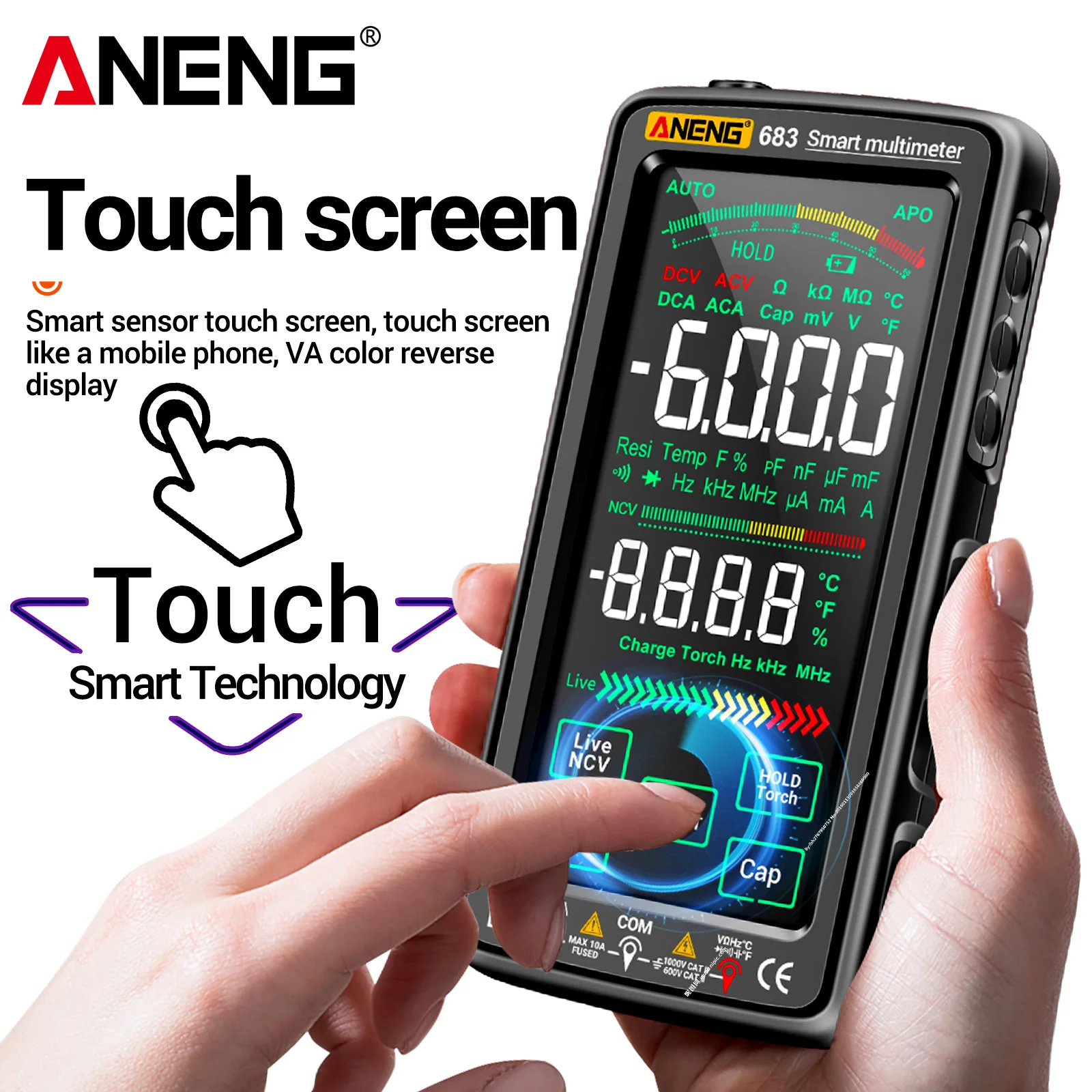 ANENG 683 6000 Count Smart Touch Screen Multimeter Rechargeable Ammeter AC/DC Voltage Current Tester NCV Diode Electrician Tool