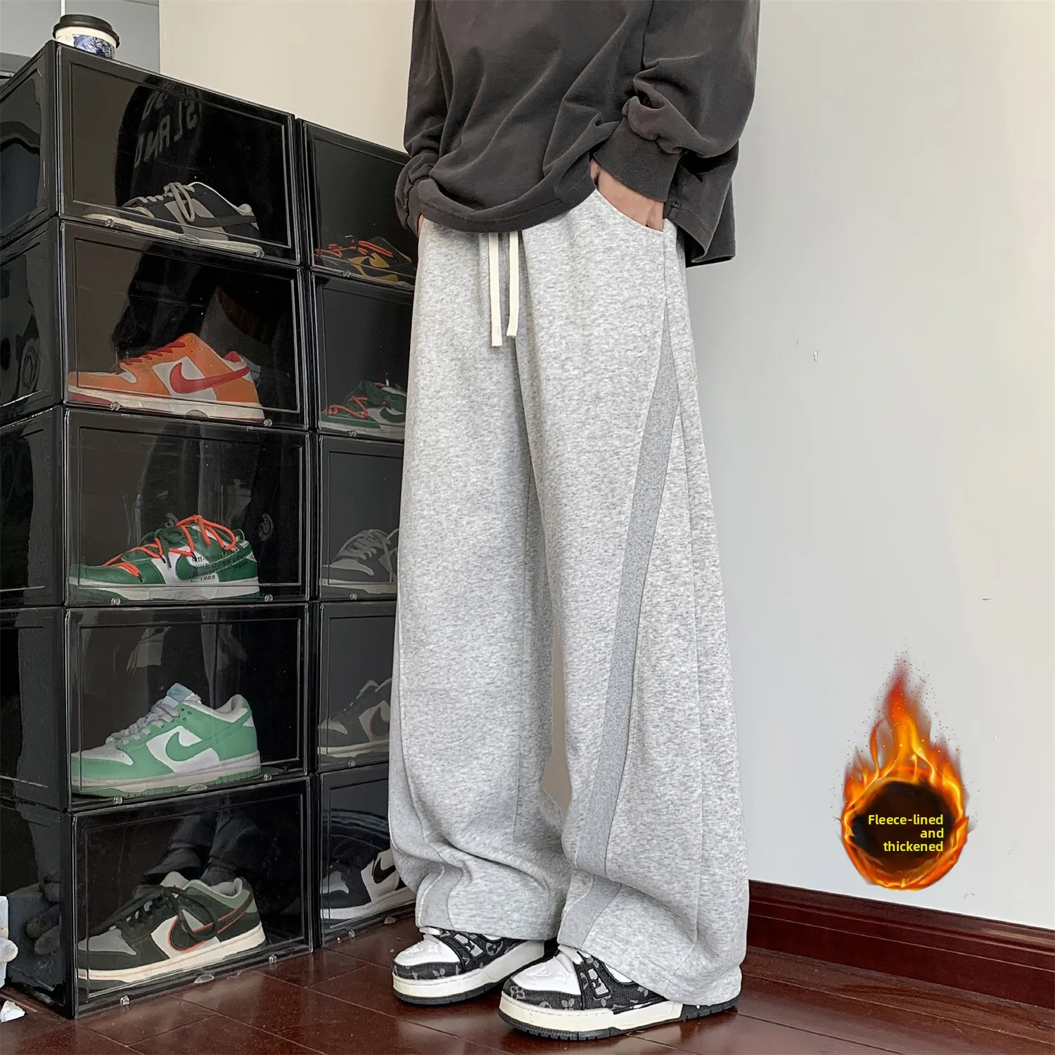 

Fce Lined Straight Leg Pants Hong Kong Sle Autumn Winter Knitted Cotton Polyester Blend Casual Trousers for Young Men